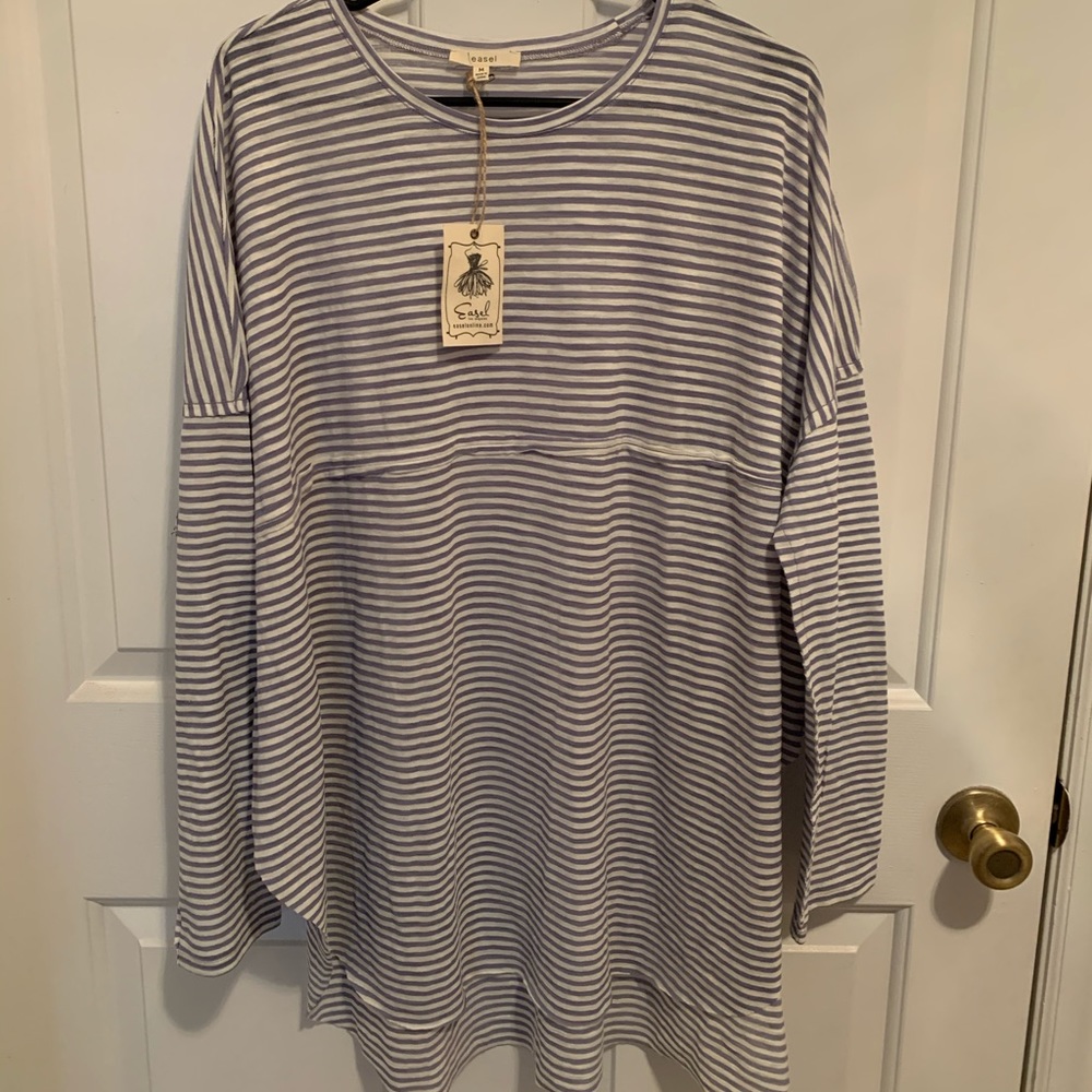 Lavender and white striped top